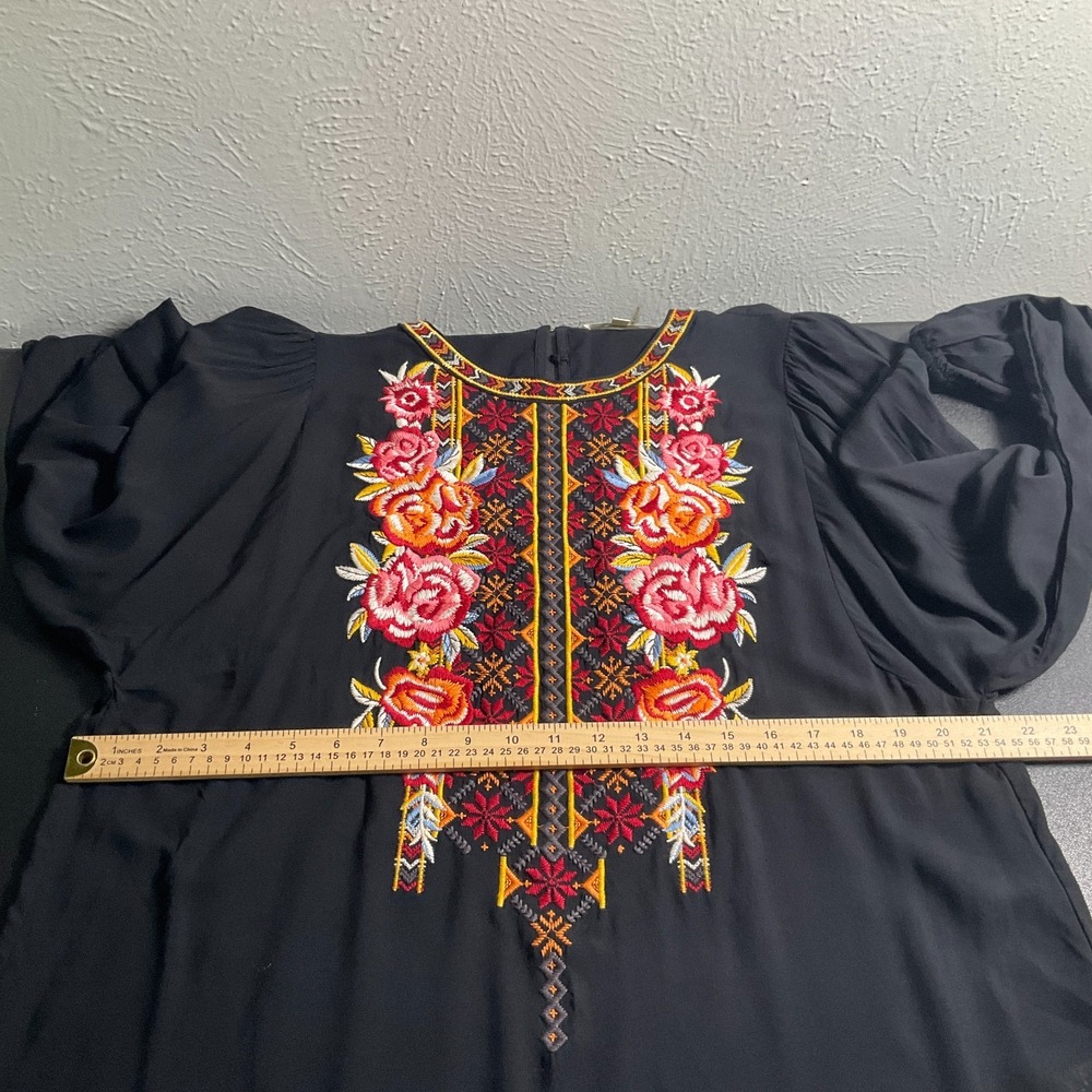 Andree By Unit Blouse Womens Large Floral Embroidery Boho Hippie Peasant Balloon - Picture 10 of 13